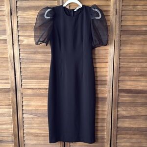Zara size S sheer puff sleeve midi black cocktail dress